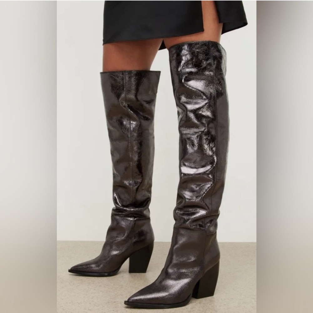 All Saints Shiny Black Knee-High Boots